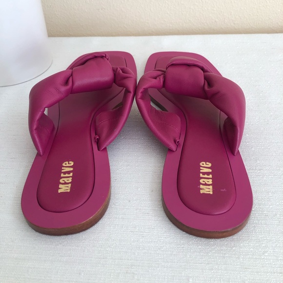 Maeve Hot Pink All Leather Knotted Thong Flat Slide Sandals Women’s 7M - Picture 6 of 9